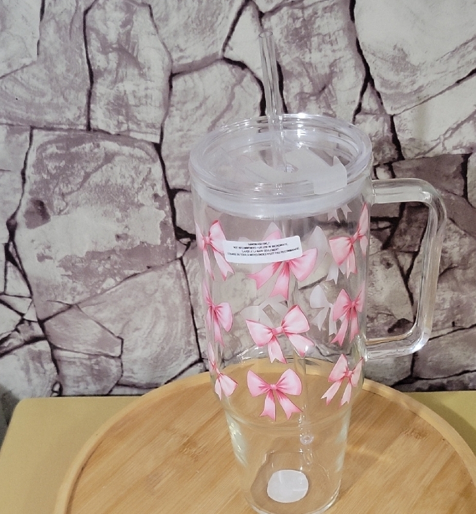 Clear Tumbler with Pink Bow Design